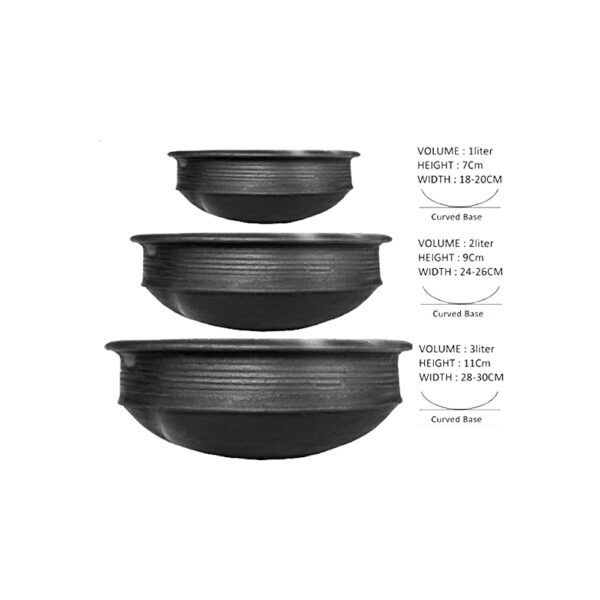 Black Pottery Clay Handi Combo for Cooking & Serving 1 2 & 3 Liter (Black) - Image 2