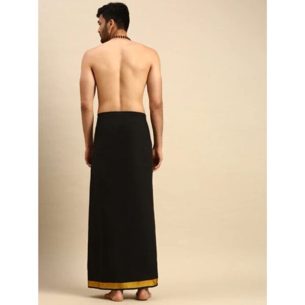 Mens Sabari Black Dhoti With Fancy Border Yellow - Image 3
