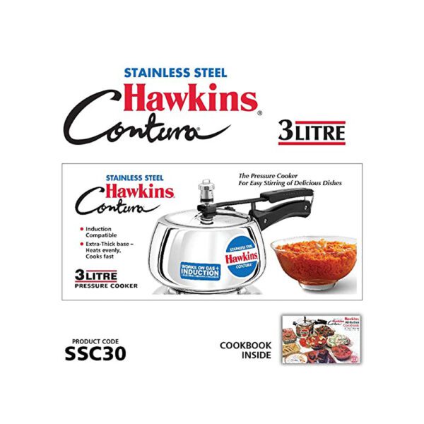 Hawkins Stainless Steel Contura Induction Compatible Inner Lid Pressure Cooker 3 Litre Silver (SSC30) - Image 2