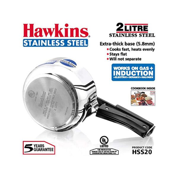 Hawkins Stainless Steel Induction Compatible Pressure Cooker 2 Litre Silver (HSS20) - Image 2