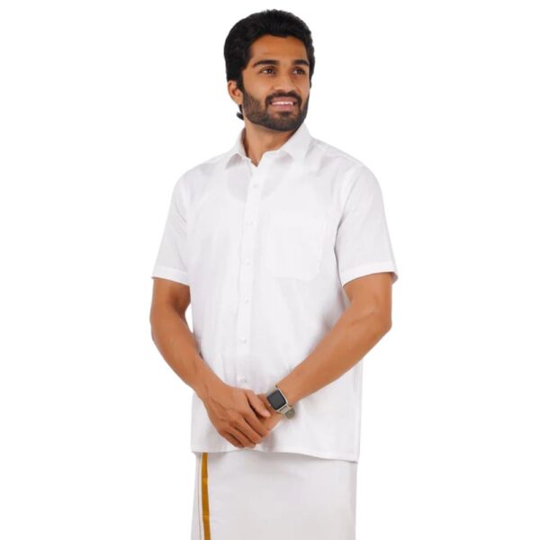 Mens Half Sleeves Cotton White Shirt - Image 3