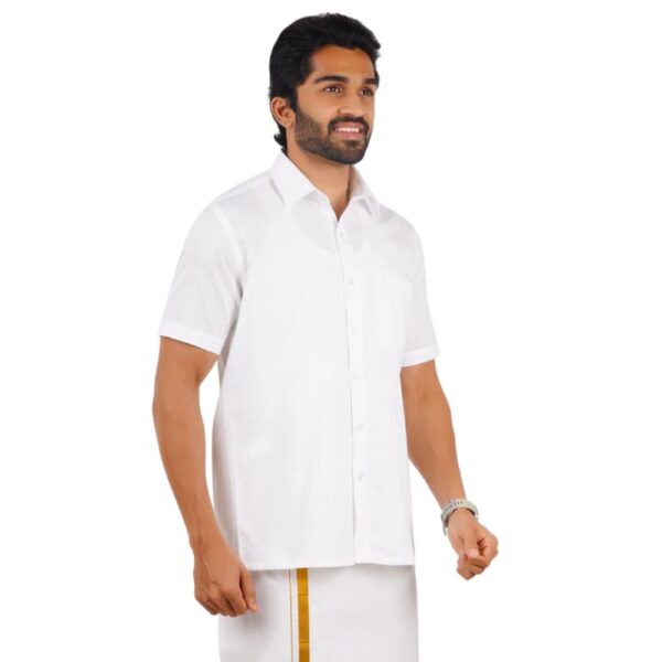 Mens Half Sleeves Cotton White Shirt - Image 4